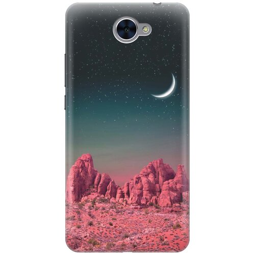 фото Cиликоновый чехол на huawei y7 2017 / хуавей у7 2017 с принтом "месяц над розовыми горами" gosso