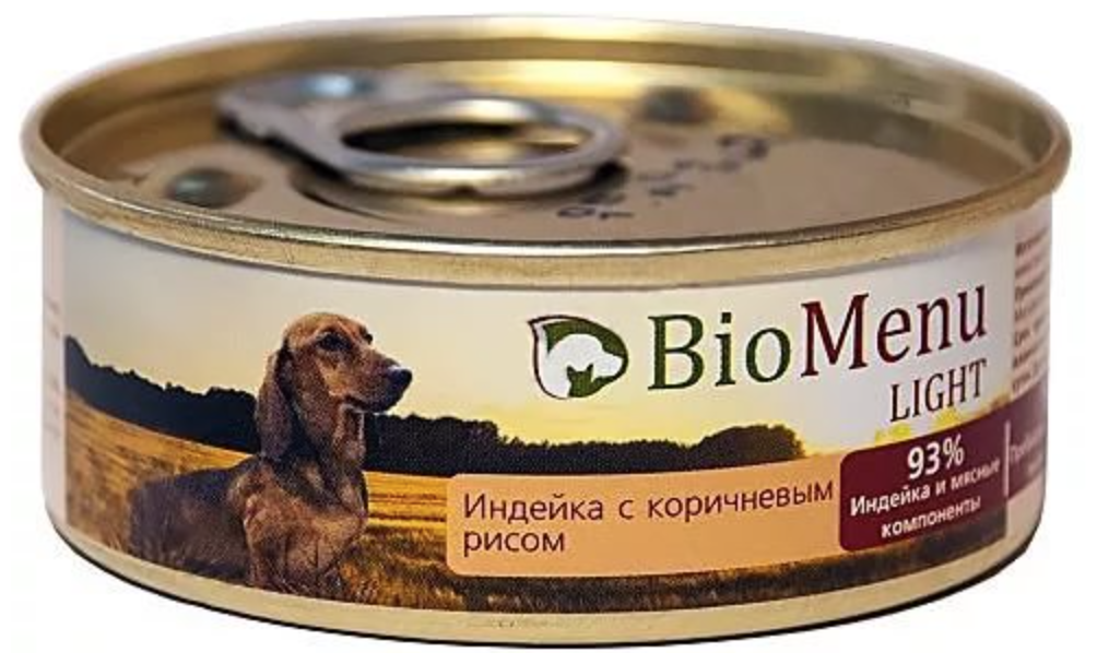 BioMenu Консервы для собак низкокалорийные с индейкой с коричневым рисом (LIGHT) (7415229814) | LIGHT, 0,1 кг, 19020 (10 шт)