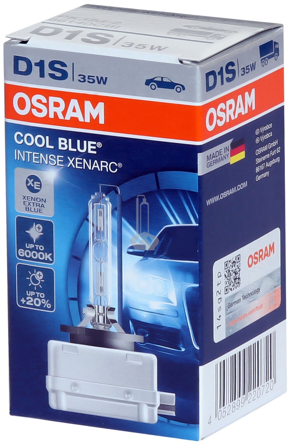 Лампа автомобильная ксеноновая OSRAM XENARC COOL BLUE INTENSE D1S 66140CBI 35W PK32d-2