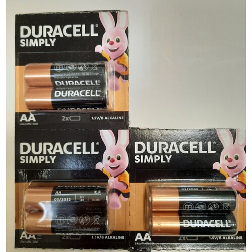 Батарейки DURACELL, LR6 по 2 на блистере SIMPLY, по 6 шт.