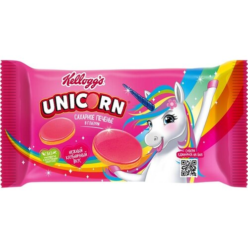 Печенье KELLOGG'S Unicorn сахарное в глазури со вкусом клубники, 105 г - 5 упаковок