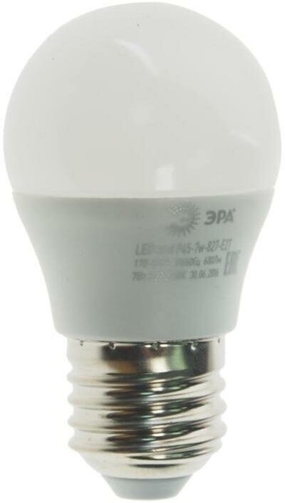 Лампа светодиодная E27 P45 7W (60W) 220V теплый ЭРА ЭРА LED-SMD-P45-7W-827-E27