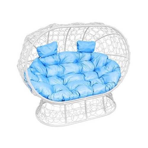 Диван M-group лежебока на подставке с ротангом белый голубая подушка 28050₽