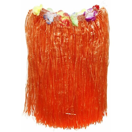Юбка гавайская с цветами оранжевая гавайская хула 60 см