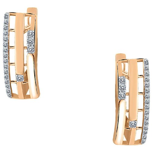 Серьги Крымский ювелирный завод, красное золото, 585 проба, фианит, золотой, красный