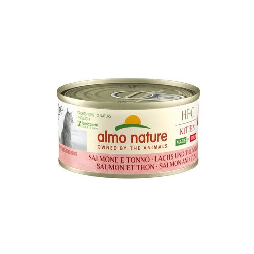 almo nature консервы для котят итальянские рецепты лосось и тунец hfc complete made in italy kitten salmon and tuna 0 07 кг х 12 шт Almo Nature полнорационные консервы для котят Итальянские рецепты: Лосось и Тунец (HFC - Complete - Made in Italy - Kitten Salmon and Tuna) 0,07 кг.