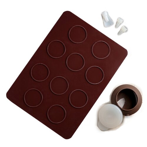 фото Доляна набор для выпечки макаронс ронд 5 предметов, коричневый/белый