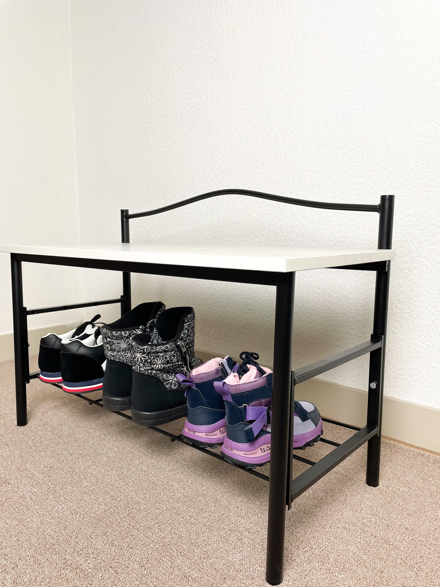 Обувница банкетка с сиденьем в прихожую этажерка черно-белая - фотография № 4