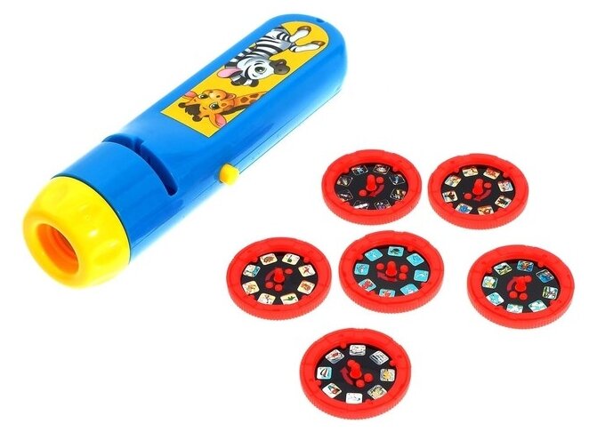 Проектор-фонарик Весёлые зверята 6 слайдов свет