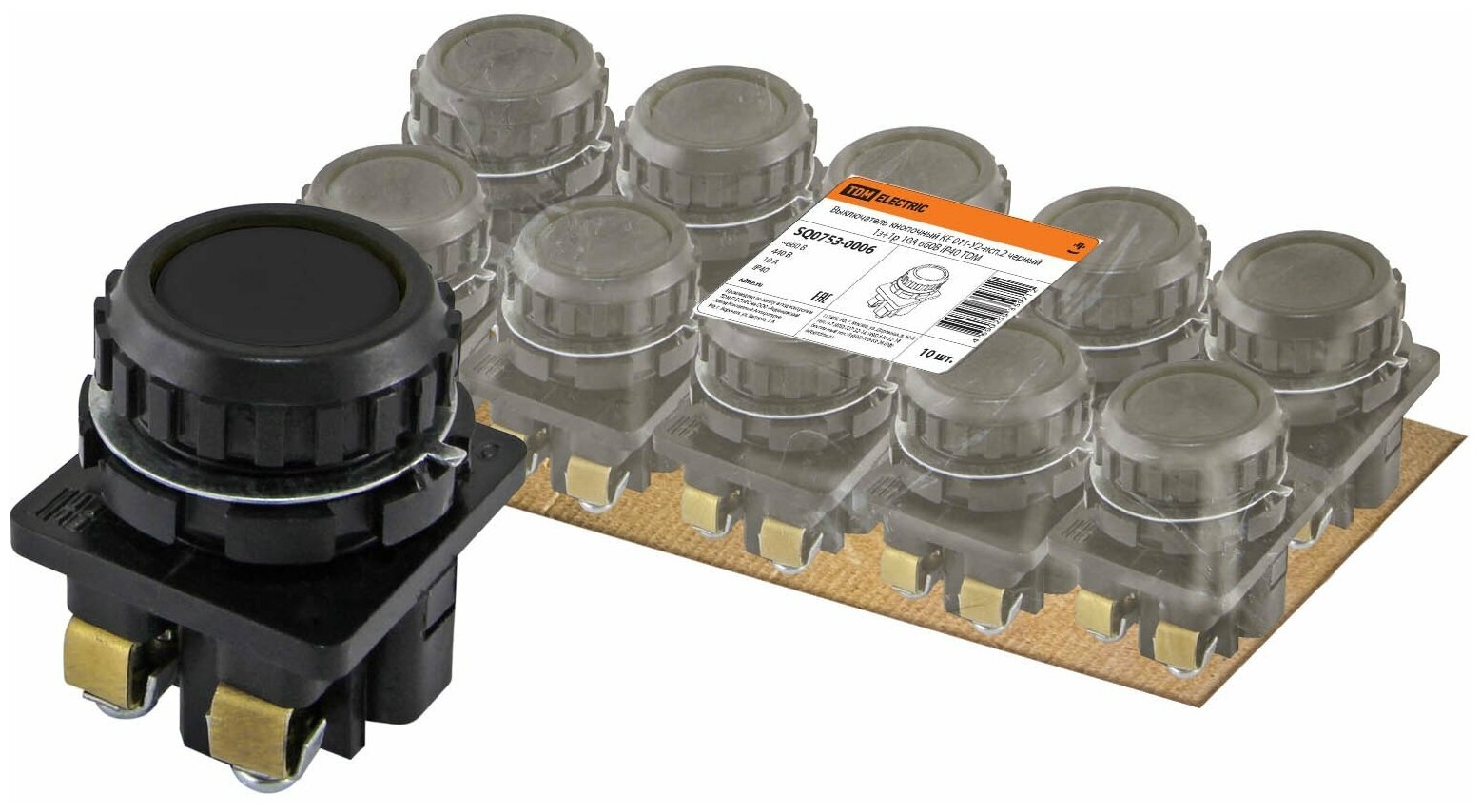 фото Выключатель кнопочный КЕ 011-У2-исп.2 черный 1з+1р 10A 660B IP40 TDM Electric (SQ0753-0006)