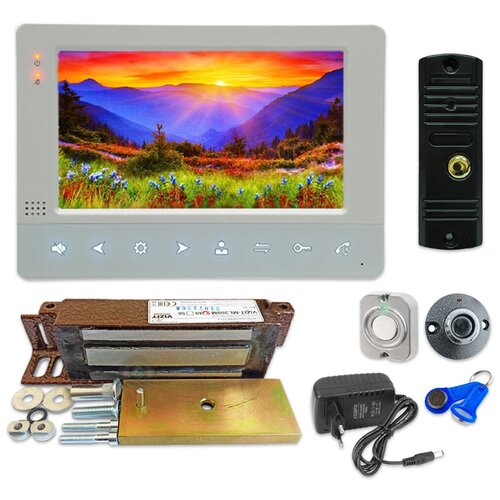 Электромагнитный замок комплект с видеодомофоном и панелью вызова на дверь