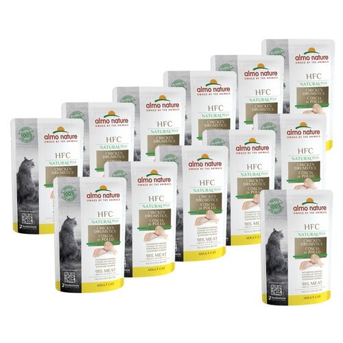 Влажный корм для кошек Almo Nature HFC Natural Plus с куриными бедрышками 12 шт. х 55 г (кусочки в бульоне) бедрышки куриные троекурово для барбекю охлажденные 1 8 2 4 кг 1 упаковка 1 8 кг