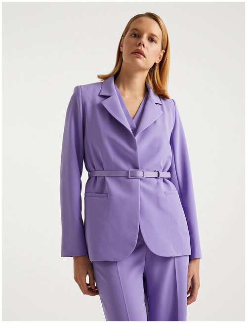 Пиджак BGN, средней длины, силуэт прилегающий, с поясом, размер 46, фиолетовый