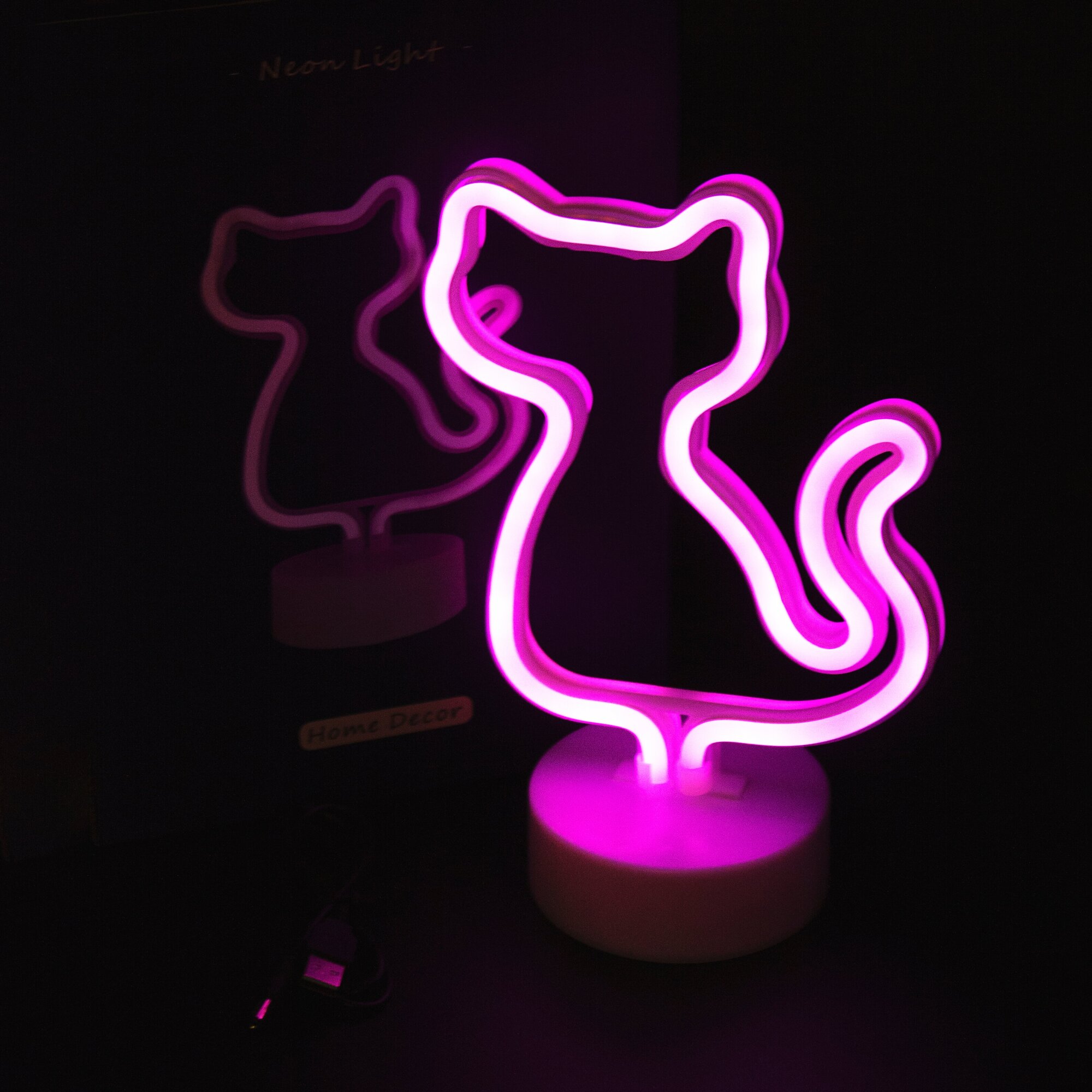 Ночник светодиодный Кошка, неоновый свет, розовый - фотография № 1