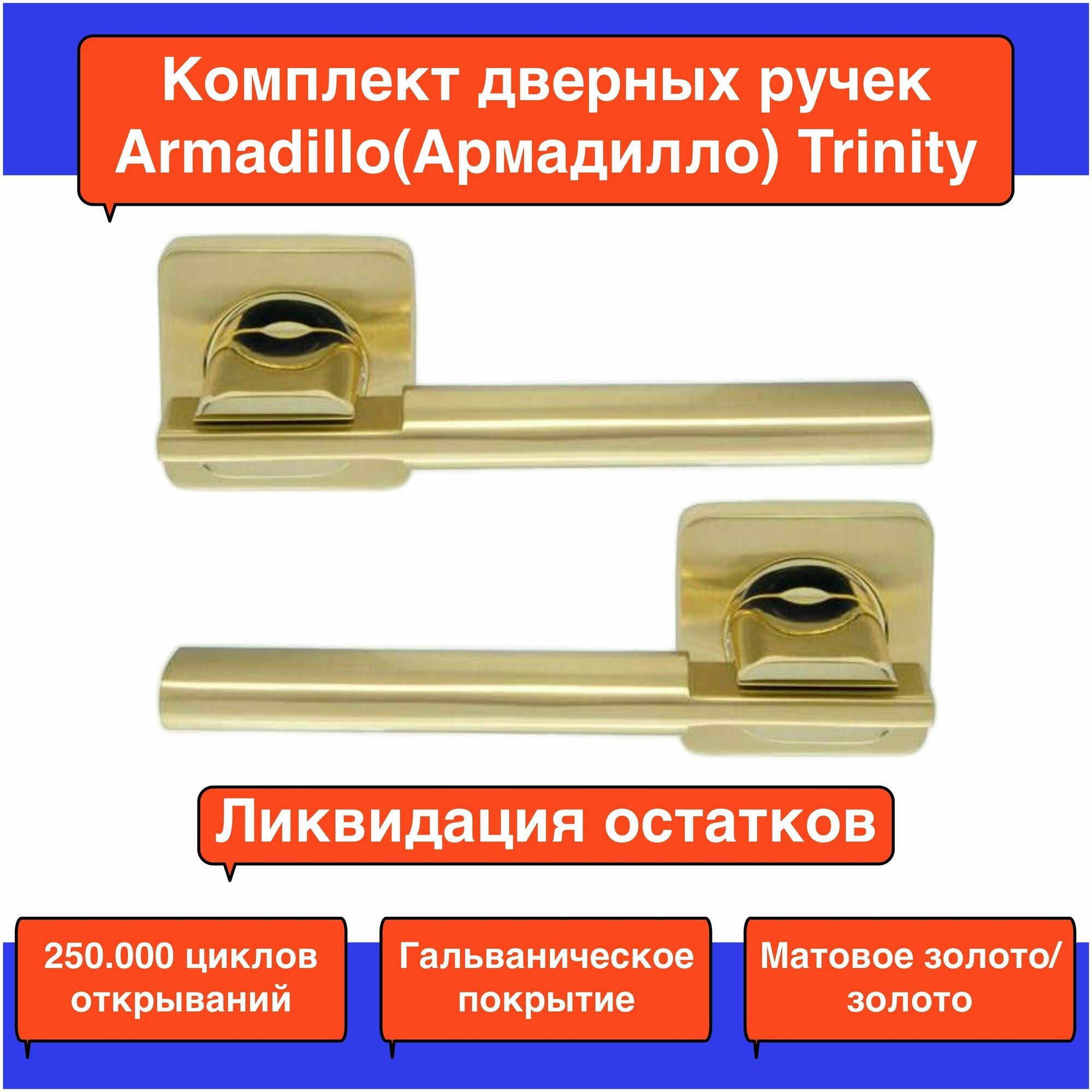 Ручка дверная Armadillo (Армадилло) раздельная комплект TRINITY SQ 005-21SG GP-4 матовое золото/золото