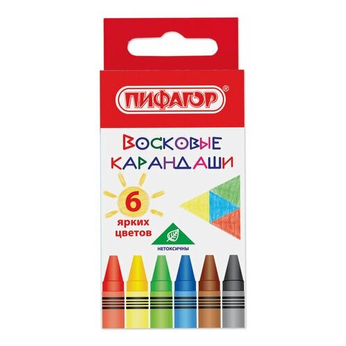 Восковые мелки пифагор солнышко набор 6 цветов 227278 155₽