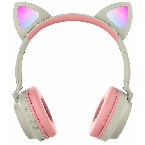 Беспроводные bluetooth наушники Cat Ear ZW-028 со светящимися кошачьими ушками (бело-розовые)