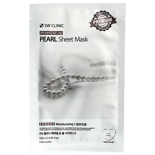 3W Clinic Тканевая маска Essential Up Pearl Sheet Mask с экстрактом жемчуга, 25 г, 25 мл тканевая маска для лица с экстрактом жемчуга essential up pearl sheet mask 25мл маска 1шт