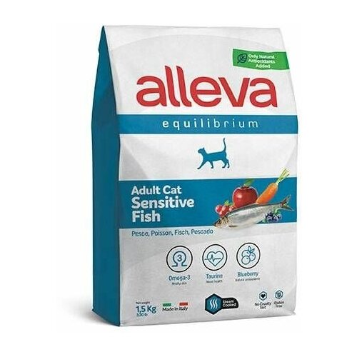 Корм Аллева Эквилибриум Сенситив для взрослых кошек, с рыбой, 1,5 кг