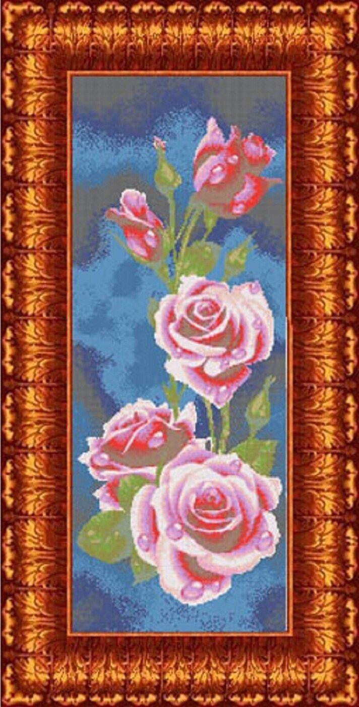 Розы Рисунок на ткани 27х68 Каролинка ткбц 2001 27х68 Каролинка ткбц 2001