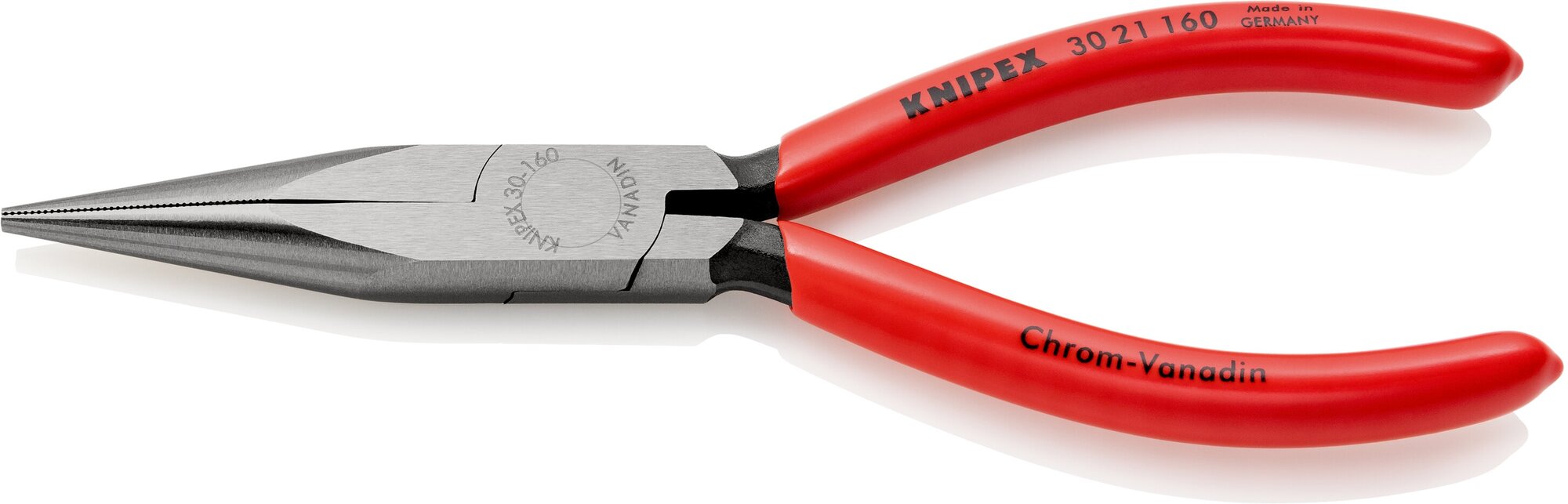 Длинногубцы KNIPEX, плоскокруглые рифлённые губки 50 мм, длина 160 мм, фосфатированные, обливные ручки KN-3021160