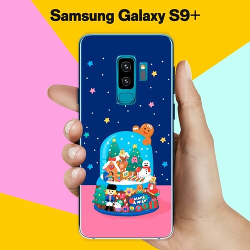 Силиконовый чехол на Samsung Galaxy S9+ Новогодний подарок / для Самсунг Галакси С9 Плюс жидкий чехол с блестками олени с подарками на samsung galaxy s9 самсунг галакси с9 плюс