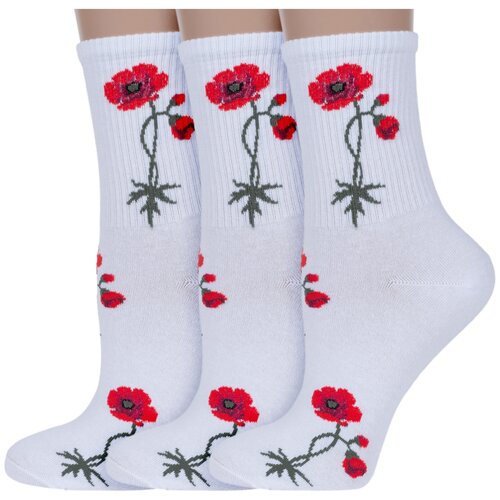 Носки Красная Ветка, 3 пары, размер 23-25, белый носки женские красная ветка с1494 а 3 пары р 23 25
