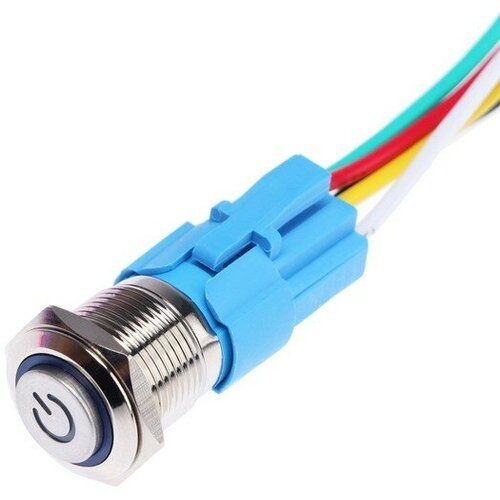 Выключатель, 12 В, 3 А, 5 pin, IP67, d 16мм, провод 15 см, синий