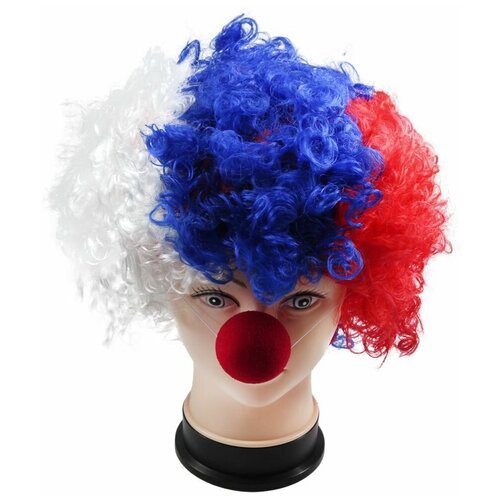 Парик Клоуна трехцветный Триколор с носом в комплекте парик клоуна кудрявый красный афро