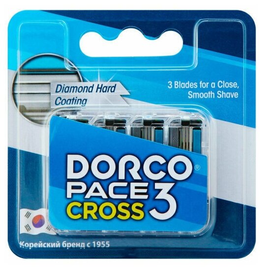 Dorco Сменные кассеты c 3-мя лезвиями для бритвенного станка PACE 3 Cross, 4шт