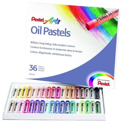 Пастель масляная 36 цветов Pentel Oil Pastels, круглая, картонная упаковка, 12 уп. (PHN4-36)