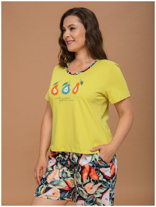 Пижама Алтекс, шорты, футболка, короткий рукав, размер 54, желтый, зеленый
