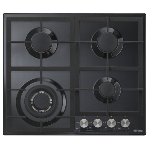 Встраиваемая газовая панель Korting - Встраиваемая газовая панель Korting Газ Crystal 60x51 см газовая независимая электроподжиг газ-контроль чугунные решетки в комплекте - подставка WOK и адаптер для кофейника цвет-матовый черный 3737700₽