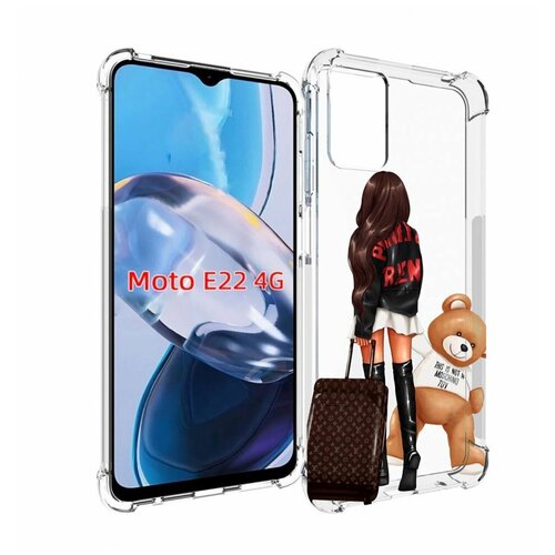Чехол MyPads девушка-с-модным-чемоданом женский для Motorola Moto E22 4G / E22i 4G задняя-панель-накладка-бампер