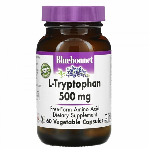 Купить Bluebonnet Nutrition, L-триптофан, 500 мг, 60 растительных капсул