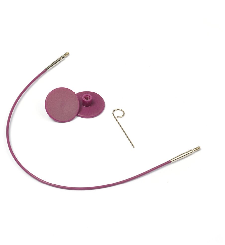 10500 Knit Pro Тросик (заглушки 2шт, ключик) для съемных укороченных спиц, длина 20см (готовая длина спиц 40см), фиолетовый