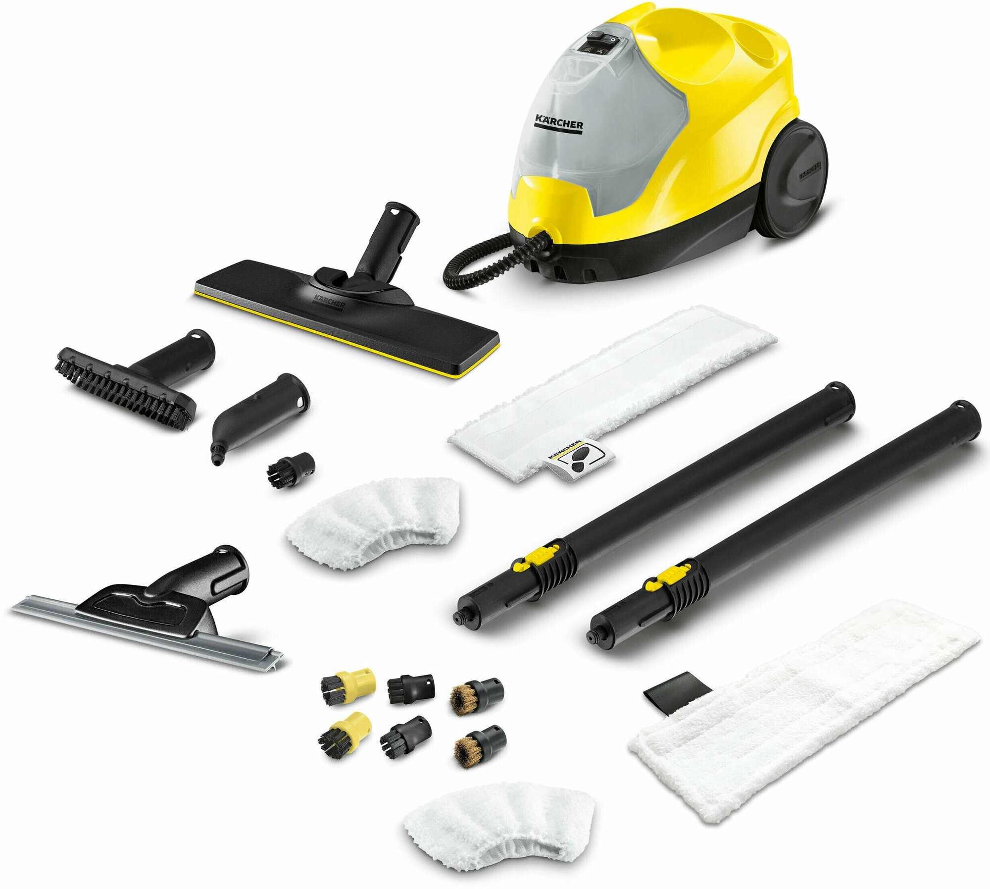 Пароочиститель Karcher SC 4 EasyFix + аксессуары VELERCART: насадка для окон, 1 салфетка для пола, 1 ручная обтяжка, 4 пластиковые щёточки и 2 латунные