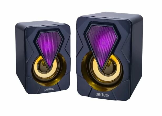 Колонки Perfeo "SHINE", 2.0, мощность 2х3 Вт, USB, чёрн, Game Design, LED подсветка 7 цв (PF_A4438)