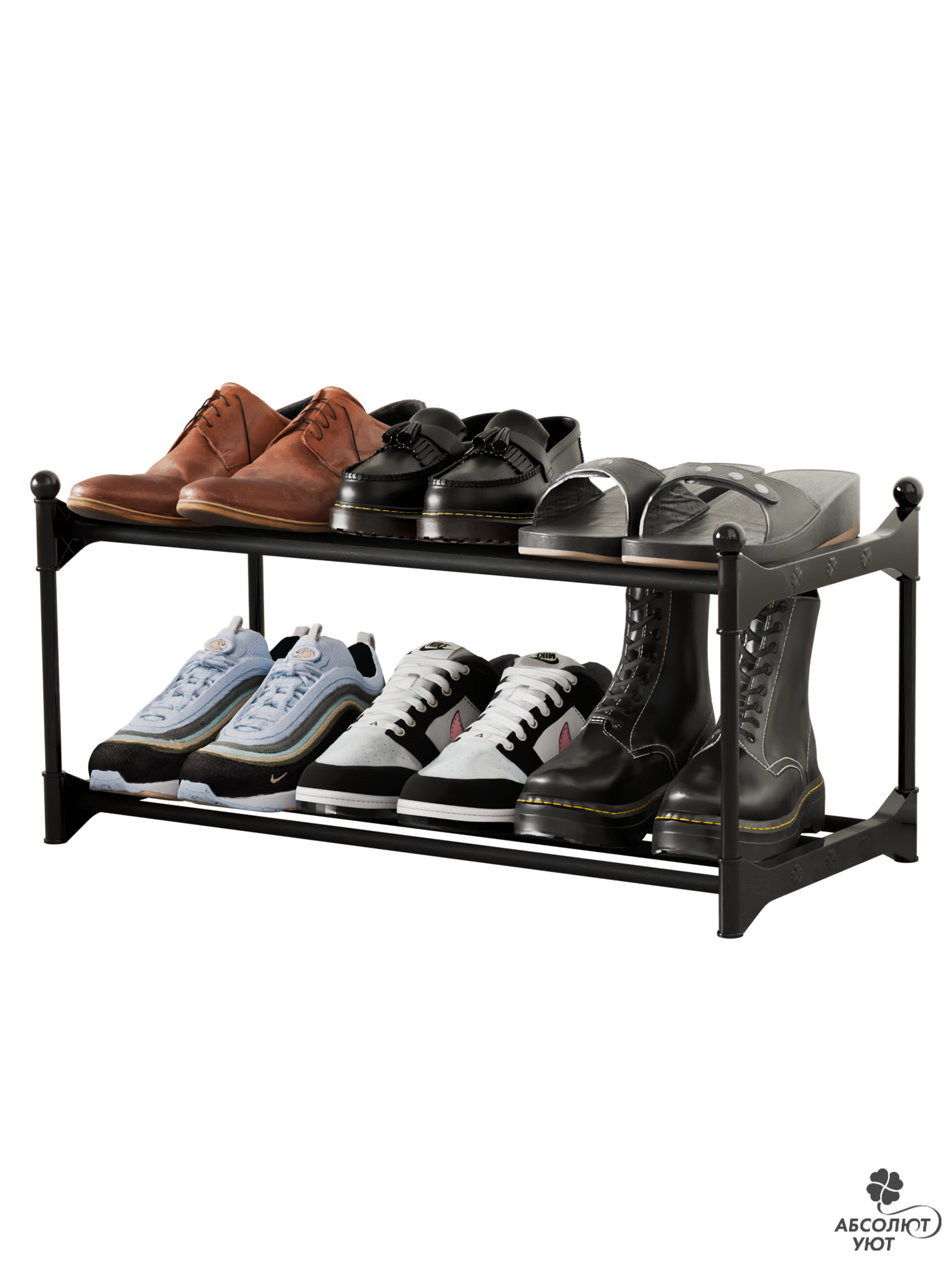 Полка для обуви 2 секции 585мм черная, полки графит, напольная