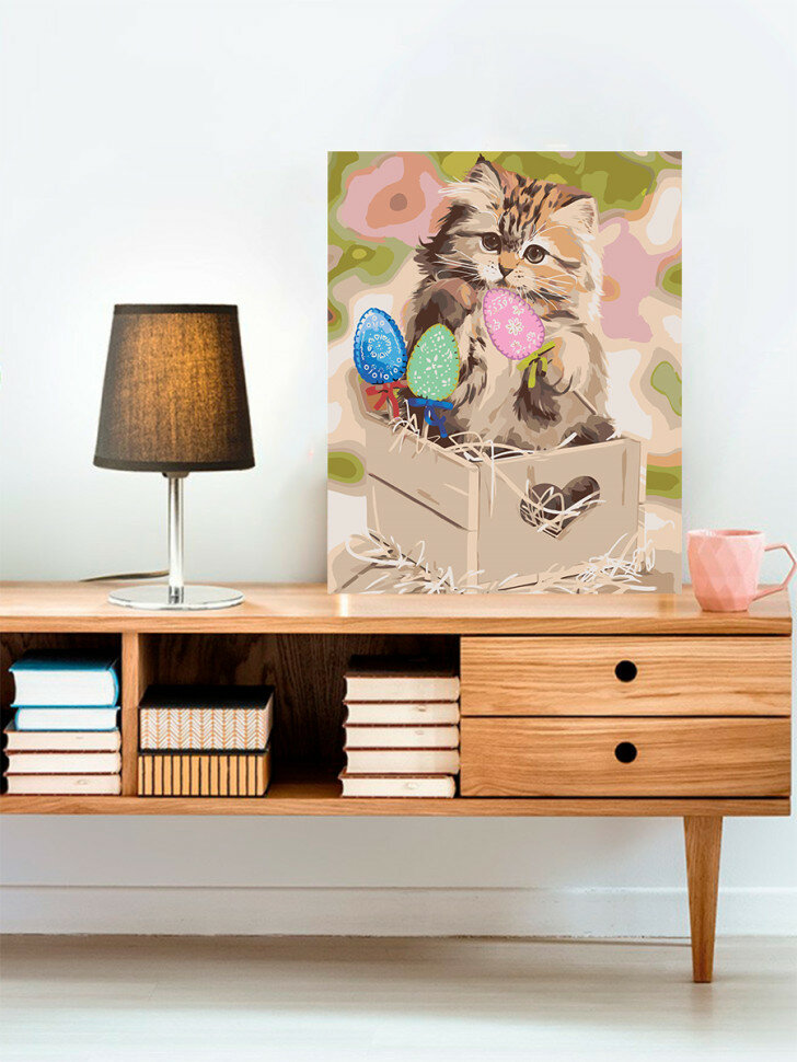 Картина по номерам "Котёнок в коробке" — фото 1