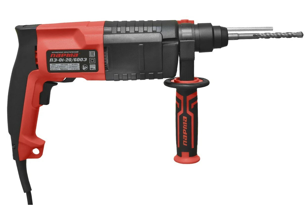 Перфоратор электрический сетевой Парма ПЭ-01-20/600, 1,7Дж, 850 об/мин регулировка оборотов, SDS-plus, 600Вт — фото 1