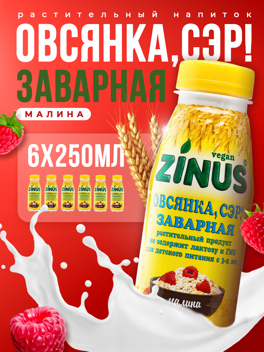 Zinus "Овсянка, Сэр!". Заварной овсяный напиток без молока с Малина, 250г/ПЭТ/спайка 6 штук