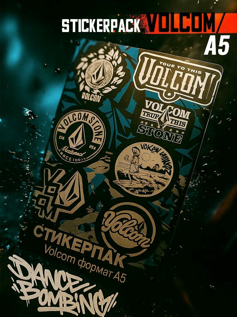 Набор стикеров Volcom А5 10 шт наклейки для скейтборда сноуборда ноутбука стикерпак