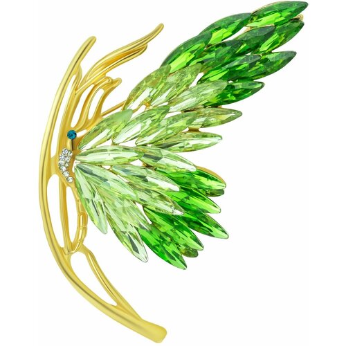 Брошь, бижутерный сплав, кристалл, зеленый, золотой
