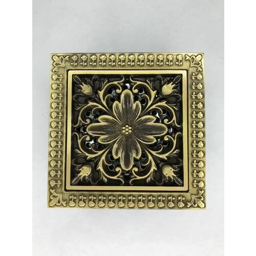 Трап душевой с обратным клапаном(сухой затвор) 120*120мм Цветок из нержавеющей стали и латуни прямой цвет бронзовый