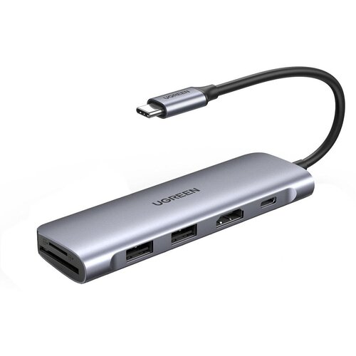 Разветвитель UGREEN USB-C to 2 Ports USB3.0-A Hub + HDMI + TF/SD with PD Power Supply CM195 (Space Gray) (70411)