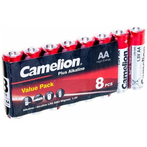 Батарейка AA - Camelion Alkaline LR6-SP8 Plus (8 штук) батарейки алкалиновые аа supermax lr6 aa пальчиковые