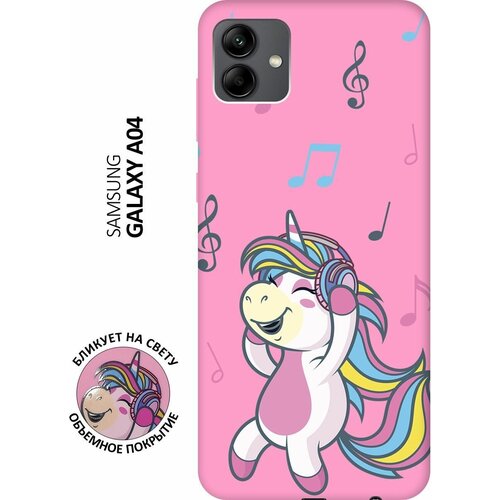 Матовый чехол Musical Unicorn для Samsung Galaxy A04 / Самсунг А04 с 3D эффектом розовый матовый чехол unicorn для samsung galaxy a04 самсунг а04 с 3d эффектом мятный