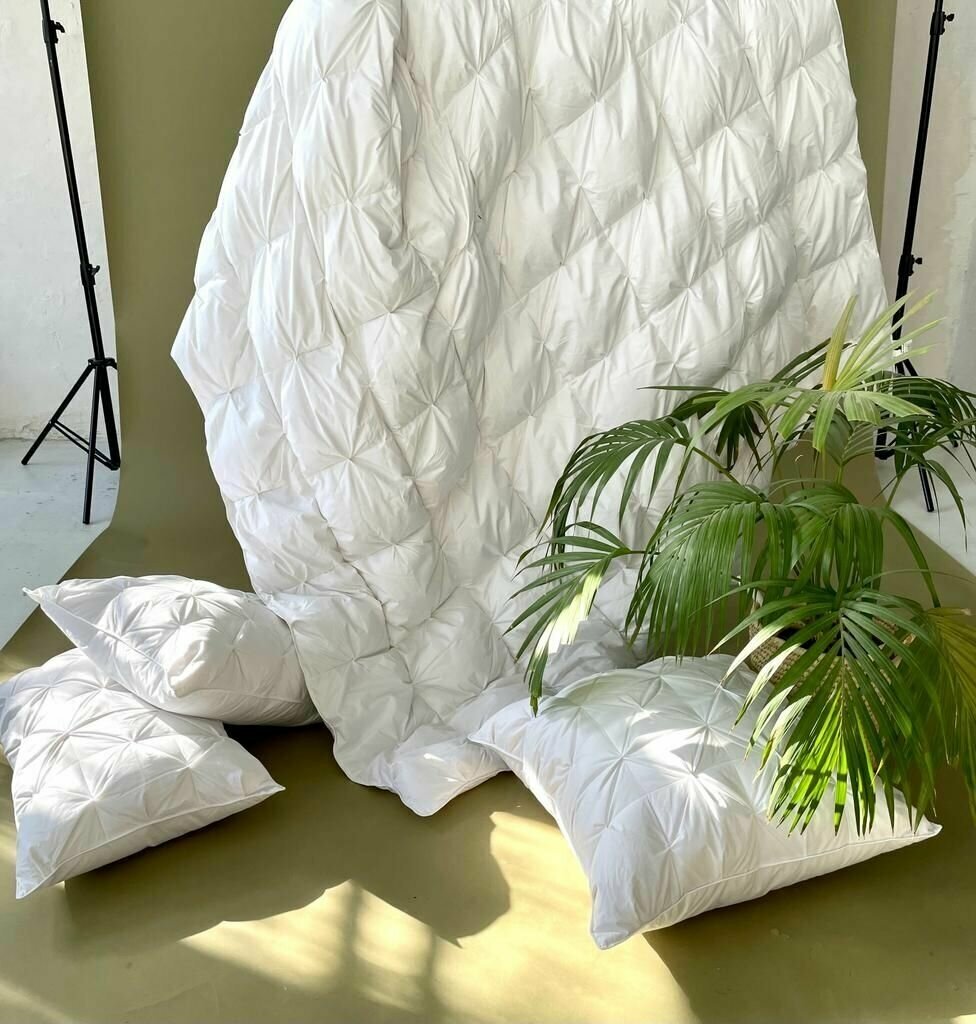 Одеяло пуховое с буфами из 100% белого пуха, Чехол 100% белоснежный хлопок, евро, 200х220