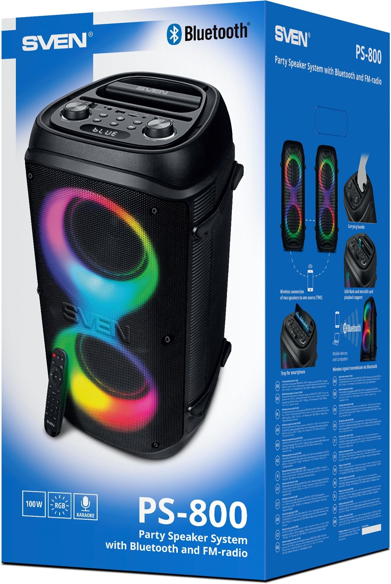 Портативная акустика 2.0 Sven SV-021511 черная (100 Вт, TWS, BT, FM, USB, microSD, LED-дисплей, 4400мА*ч) - фото №3